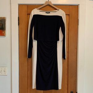 Ralph Lauren Navy & White Matte Jersey Color Block Dress